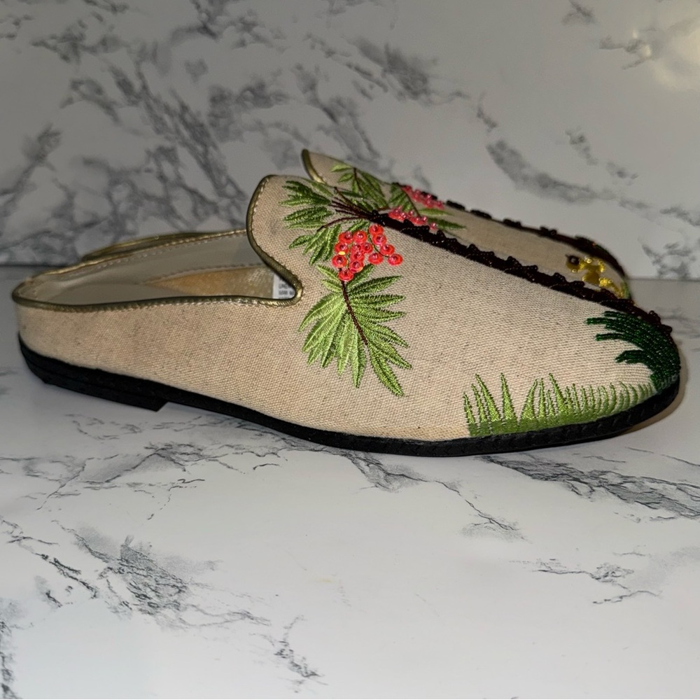 Vintage Avon Embroidered & Beaded Tropical Palm Tree and Monkey Mules/Slides - Picture 4 of 9
